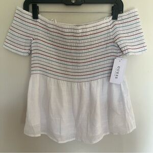 NWT Women’s Guess Off Should Striped Smocked Top With Flowy Bottom Size Small